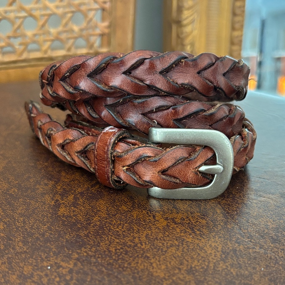 Braided Leather Belt in Rich Brown